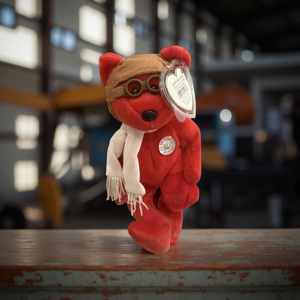 TY Beanie Baby Wright Flyer‎ Aviator Red Bear – Rare 2003”